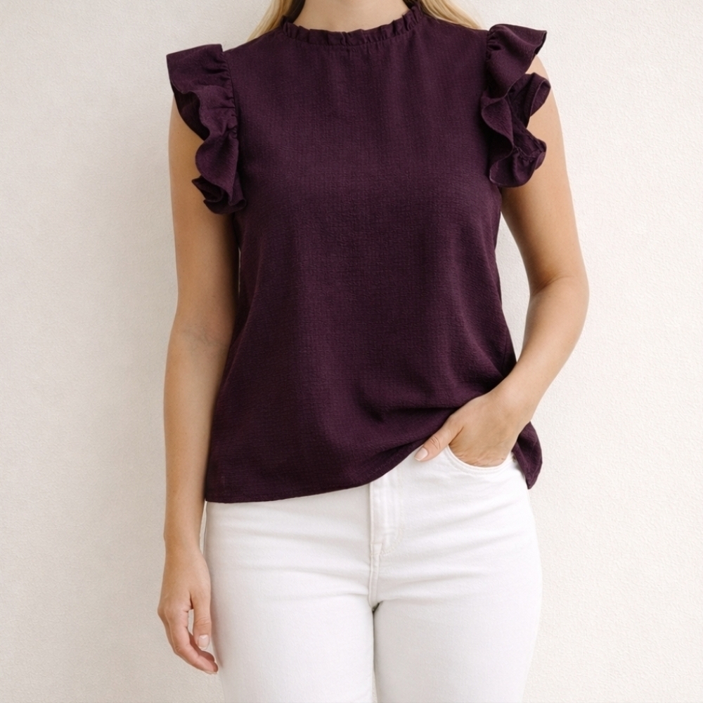 Plum Ruffle Sleeve Blouse – Size Small (NWOT)